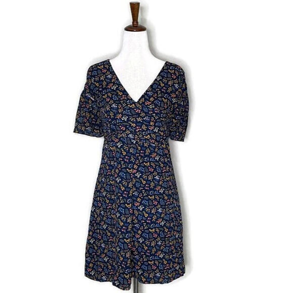 Madewell Dresses & Skirts - Madewell Cross Front Floral Flutter Sleeve Faux Wrap A Line Tie Dress Blue 4
